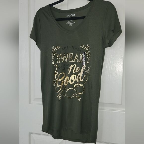NWT HARRY POTTER T-Shirt Olive with Metallic Gold lettering size Large - Picture 5 of 8